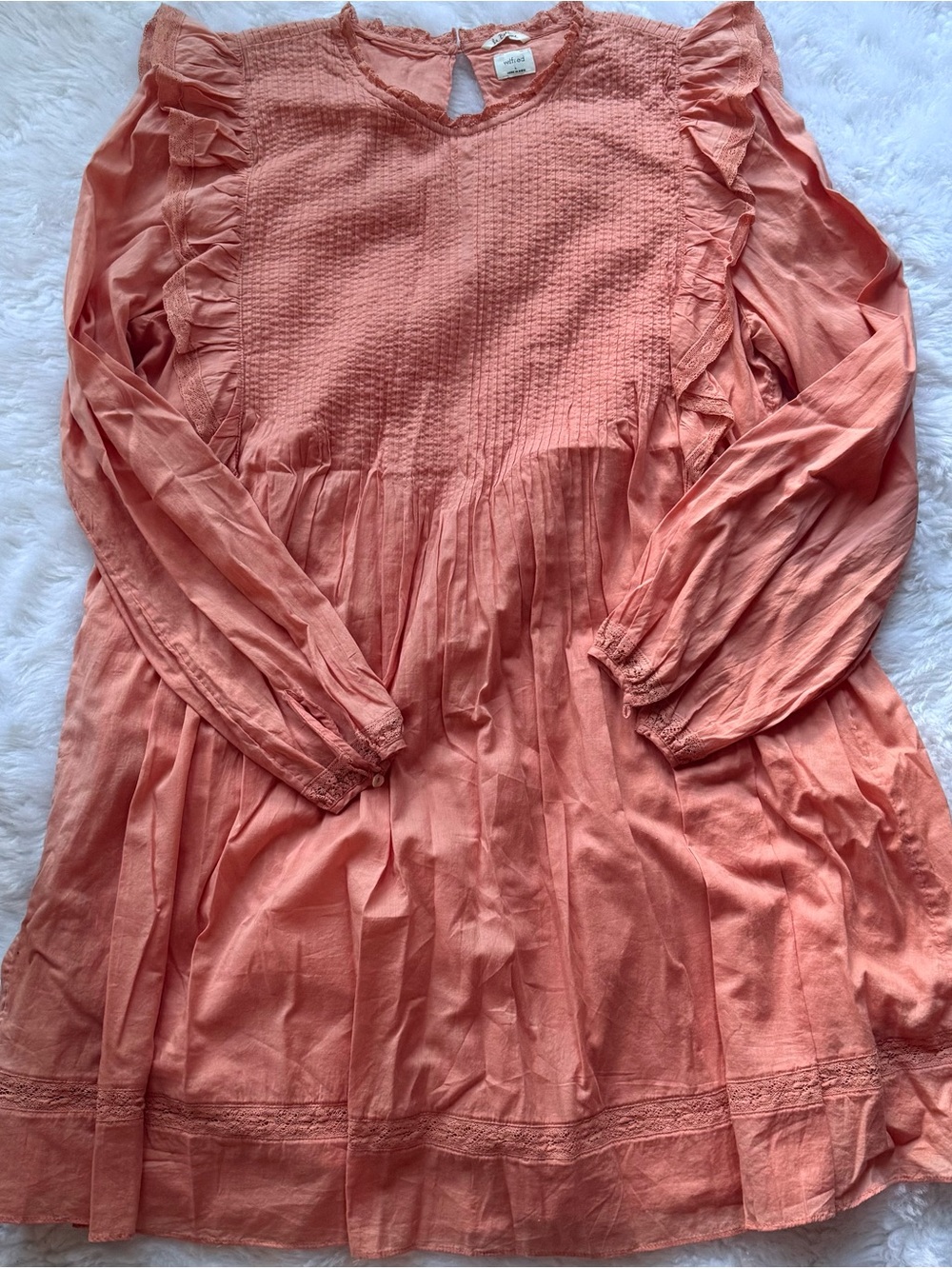 Wilfred by Aritzia "La Boheme" Elia mini babydoll dress in peach orange - Picture 3 of 10